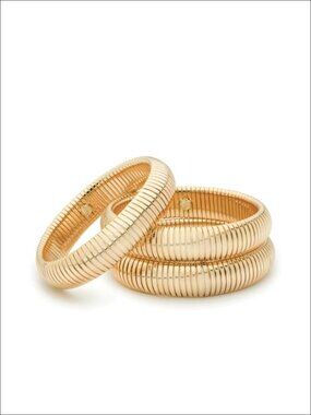 Gold Tone Plated Snake Chain Stretch Bangle Bracelet Set